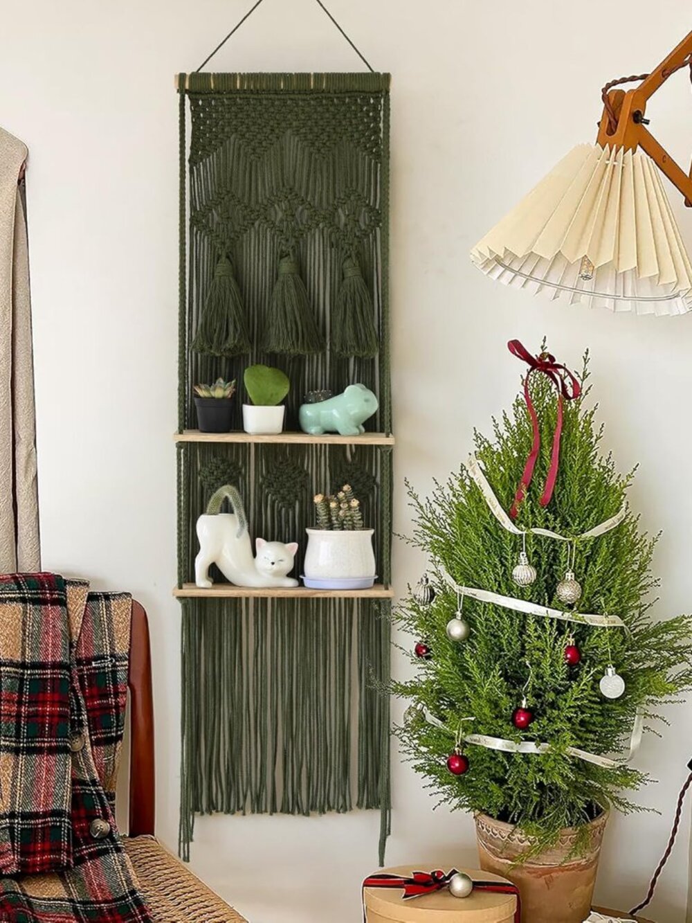 Hanging Shelf Macrame Wall Hanging Green Boho Shelfs Tassels Floating